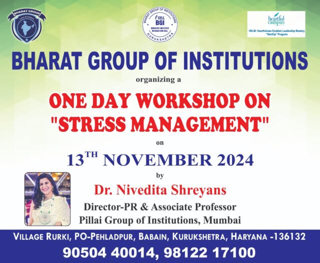 Bharat Institutions organizing a one day workshop on "Stress Management"