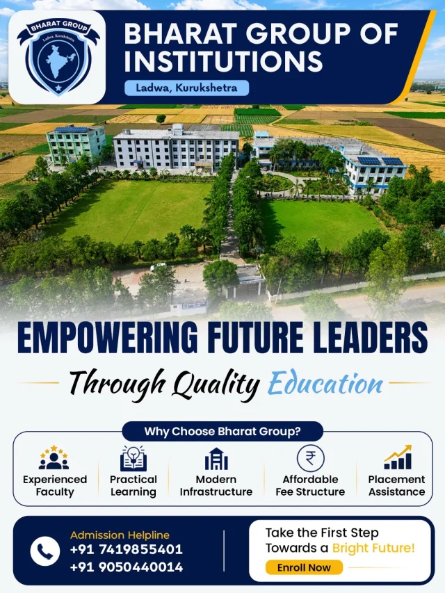 🎓 Your future deserves more than just a degree.
At Bharat Group of Institutions, we focus on practical learning, modern infrastructure, experienced faculty, and career-focused education that prepares students for real success. Because apparently the world now expects students to be “industry ready” before they’ve even finished surviving assignments.

From smart classrooms to hands-on lab sessions, every step here is designed to shape confident professionals and future leaders.

📍 Admissions Open Now
📞 Helpline: +91 7419855401 | +91 9050440014

Secure your seat today and take the first step toward a brighter future with Bharat Group of Institutions, Ladwa. 
.
.
.

.
.
.
.
.

.
#college #admissions #bestcollege #ladwacollege #admissionopen2026_2027📖🖋️📔📚