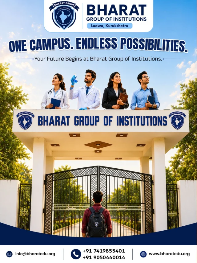 One Campus. Endless Possibilities. 
From the courtroom to the laboratory, from classrooms to career success—Bharat Group of Institutions empowers you to turn your passion into a profession. With quality education, experienced faculty, and industry-focused learning, your future starts here.
Courses in Law, Pharmacy, Education & more
Modern infrastructure | Practical learning | Career-focused education

📞 Admissions Open!
Take the first step toward a brighter future today. Contact us now or visit our campus to begin your journey with Bharat Group of Institutions.
.
.
.
.
.
.
#collegelife #careeradvice #law #pharmacy #success
